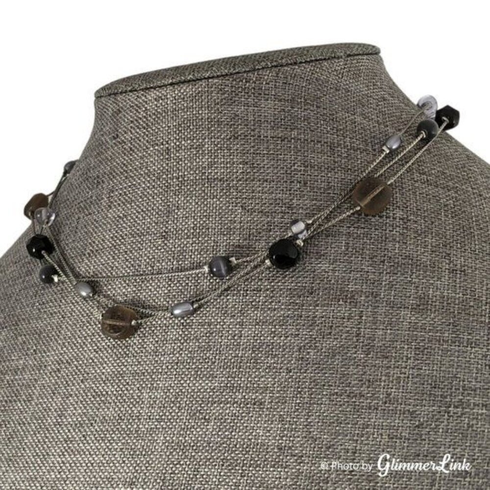 NY & Co Black & Gray Triple Strand Beaded Necklace - Picture 4 of 8